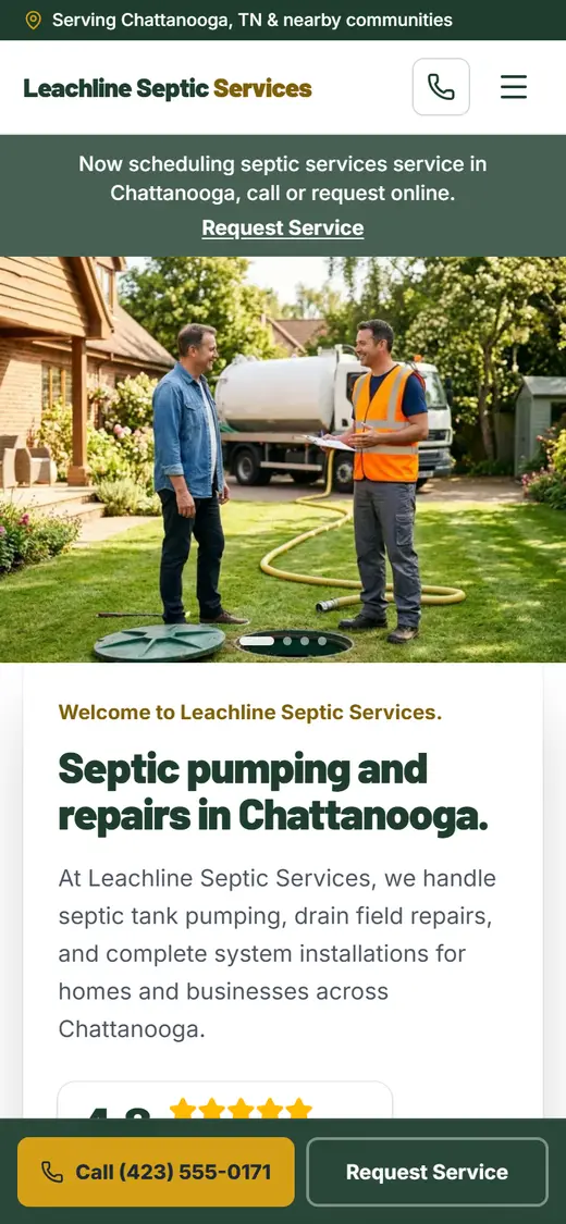 Example septic website design on a phone