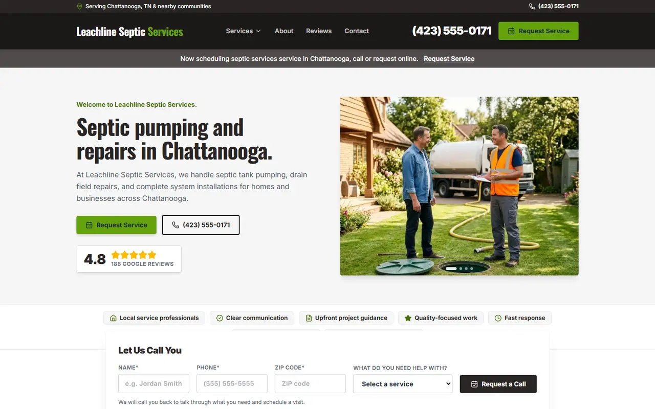 Septic website design, look 2