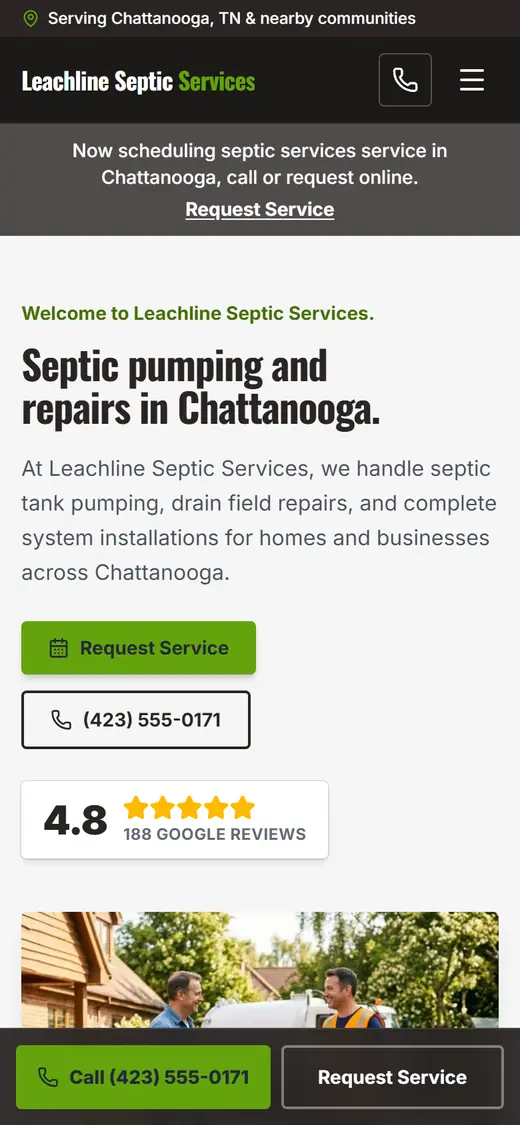 Septic website design, look 2 on a phone