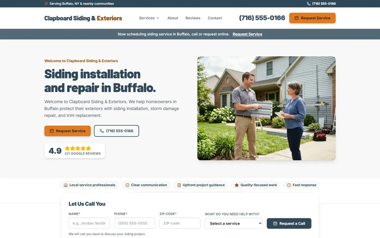 Example siding website design
