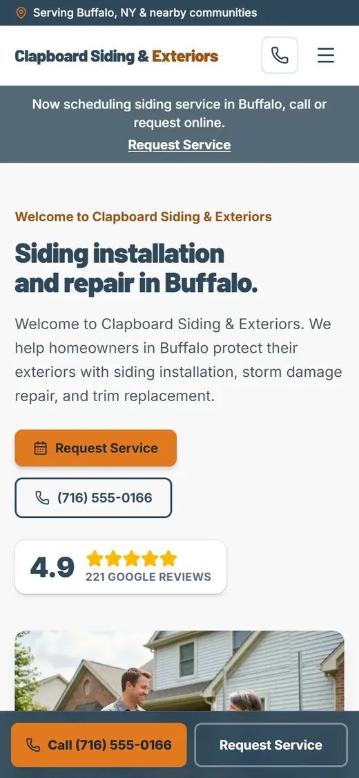 Example siding website design on a phone