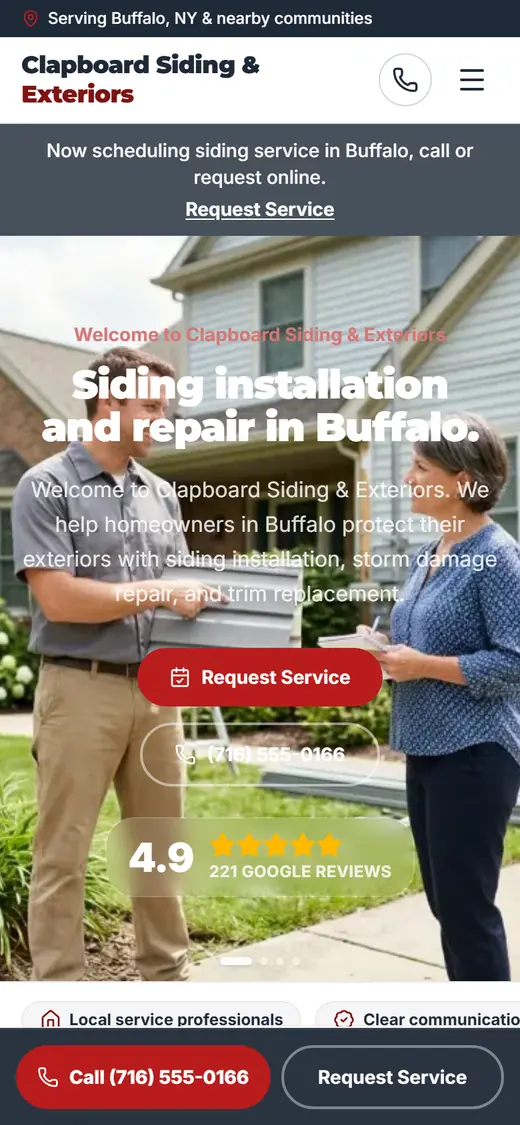 Siding website design, look 2 on a phone