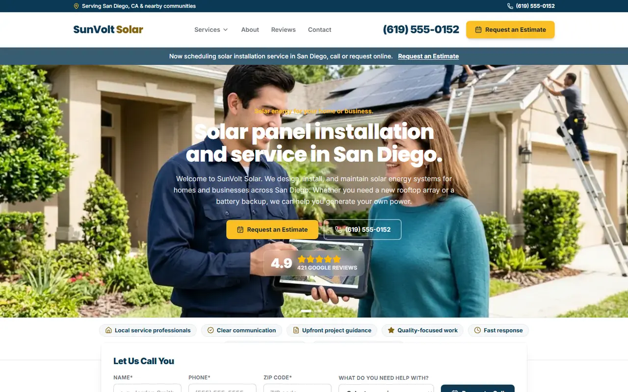 Example solar website design