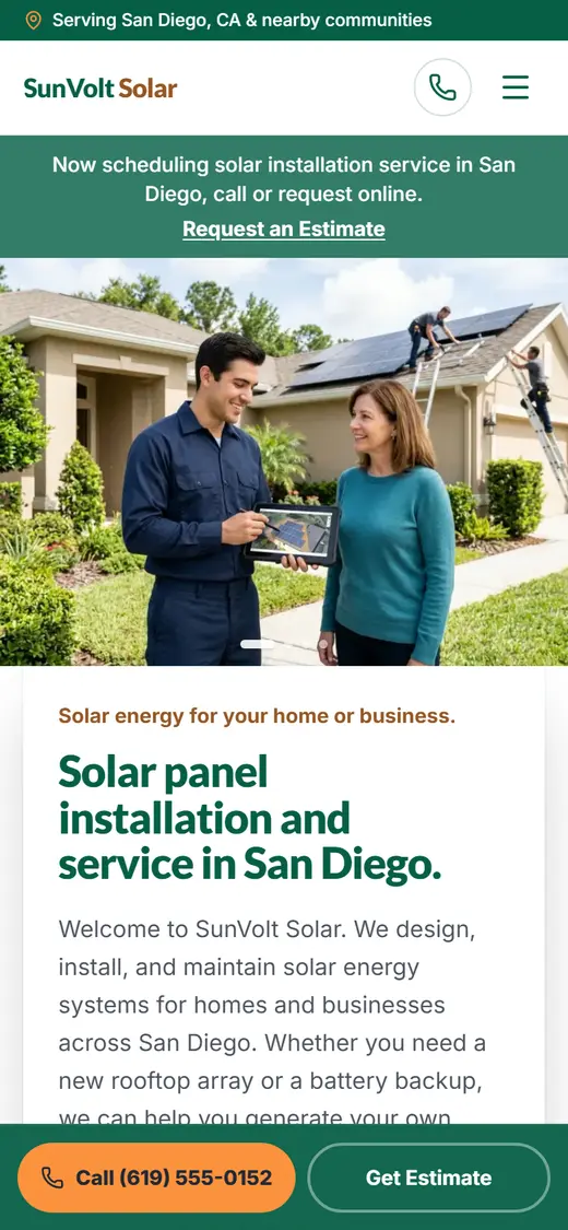 Solar website design, look 2 on a phone