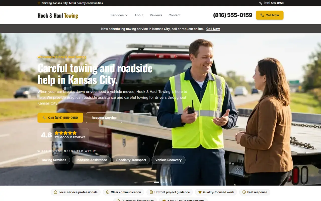 Example towing website design