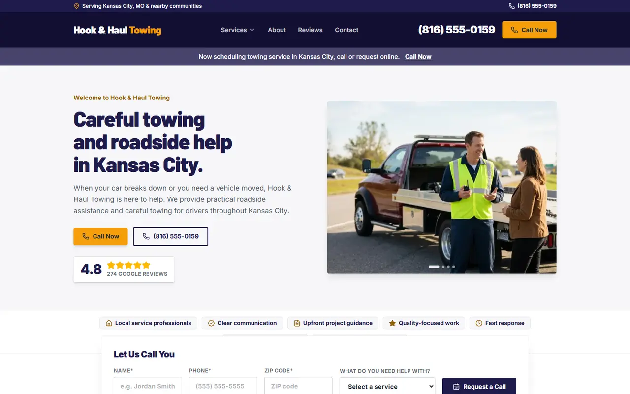 Towing website design, look 2