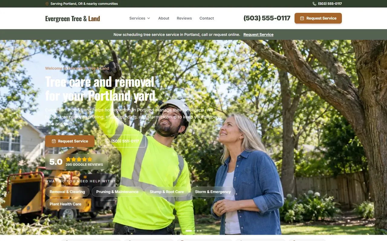 Example tree service website design