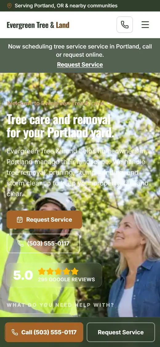 Example tree service website design on a phone