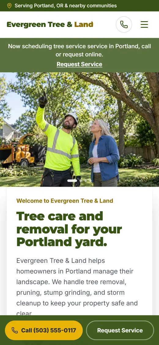 Tree Service website design, look 2 on a phone