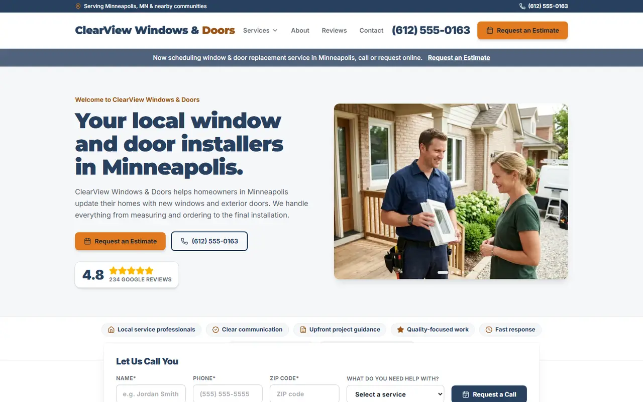 Example windows & doors website design