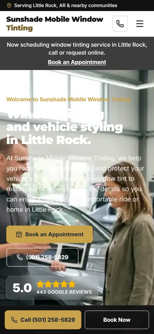 Example window tinting website design on a phone