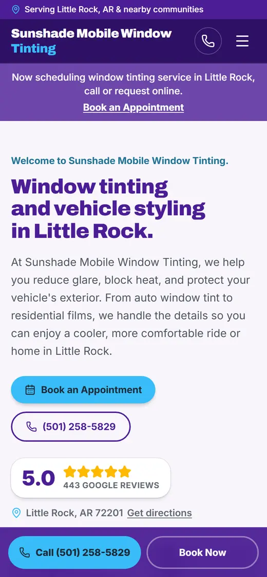 Window Tinting website design, look 2 on a phone