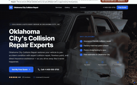 Sample auto body website scrolling through its homepage