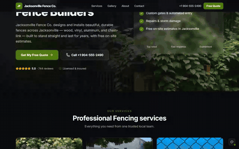 Sample fencing website scrolling through its homepage