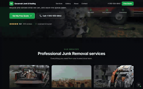 Sample junk removal website scrolling through its homepage
