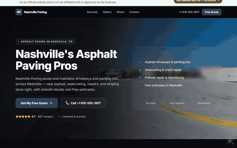 Sample paving & asphalt website scrolling through its homepage