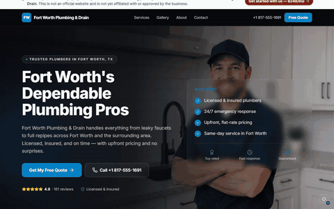 Sample plumbing website scrolling through its homepage