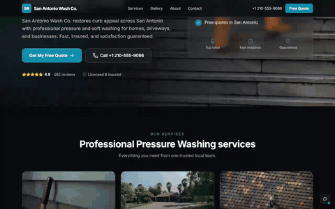 Sample pressure washing website scrolling through its homepage