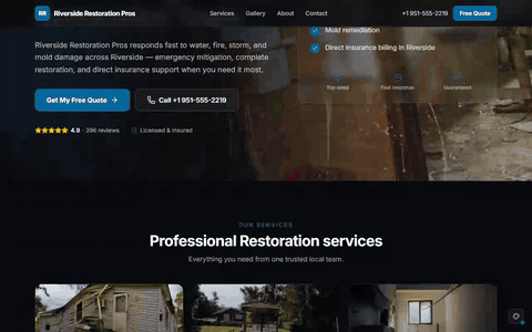 Sample restoration website scrolling through its homepage