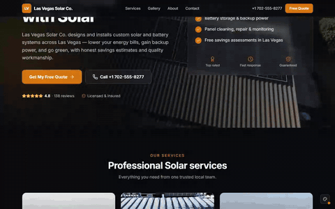 Sample solar website scrolling through its homepage
